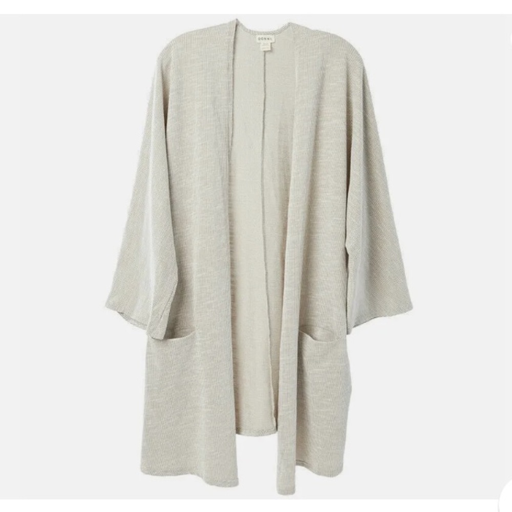 Donni Sandwash Ribbed Sweater Cardigan One Size Fits All - beige grey